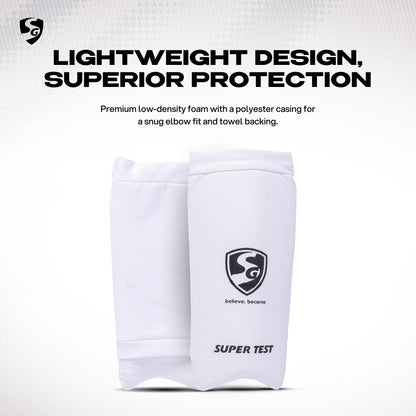 SG Super Test Cricket Elbow Guard | White | Size: Youth | Elbow Protector