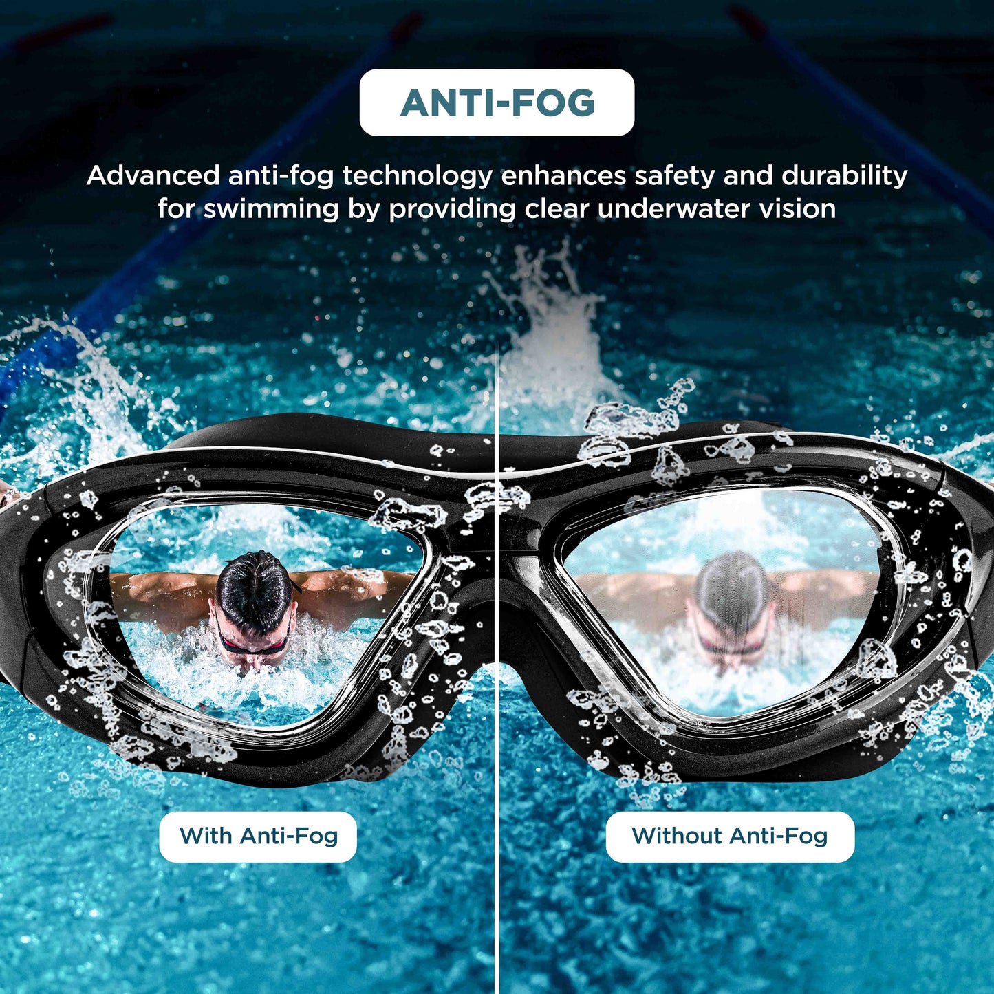 Endless EL1007 Premium Swimming Goggle with Anti-Fog and UV Protection | Material : Silicon, PU | Stylish 180 Degree Wide View Glasses | Soft Silicone Gasket for Leak Proof | With Hard Case