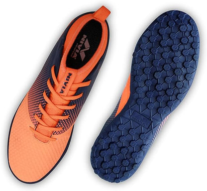 Nivia Ashtang Football Turf Shoes (Fluro Orange, 8 UK/ 9 US / 42 EU) | Rubber, Moulded Insole | Minimal Water Absorption