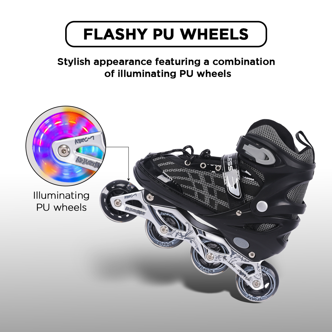 Endless EL1025 Inline Adjustable Skates | Aluminium Chassis and 70 mm PU Wheels | Front Wheel Flash, ABEC 7 Bearings | In-Outdoor