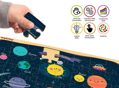 Webby Wooden Floor Puzzles for Kids – Explore Solar System, Amazing Bugs & Dinosaurs in Jungle | 40 Pcs Educational Learning Toy for 3+ Years pack of 3