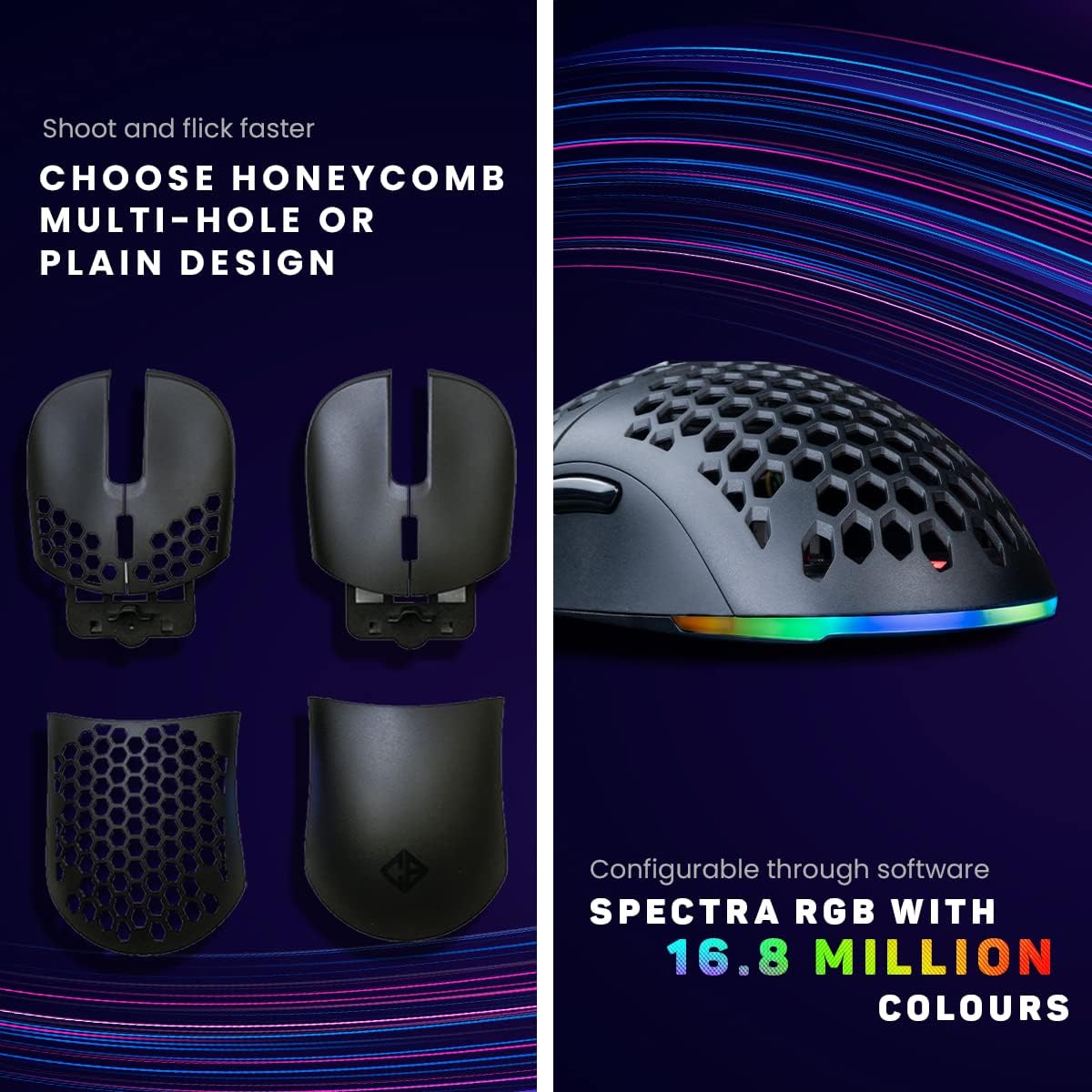 Cosmic Byte Kilonova 3370IC PRO X-Light Wired Gaming Mouse, 65 Grams, Pixart 3370 Sensor, DIY Hot-swappable Switches, 0.8MM PTFE feet, Adjustable Debounce Rate, Adjustable LOD,Software (Black)