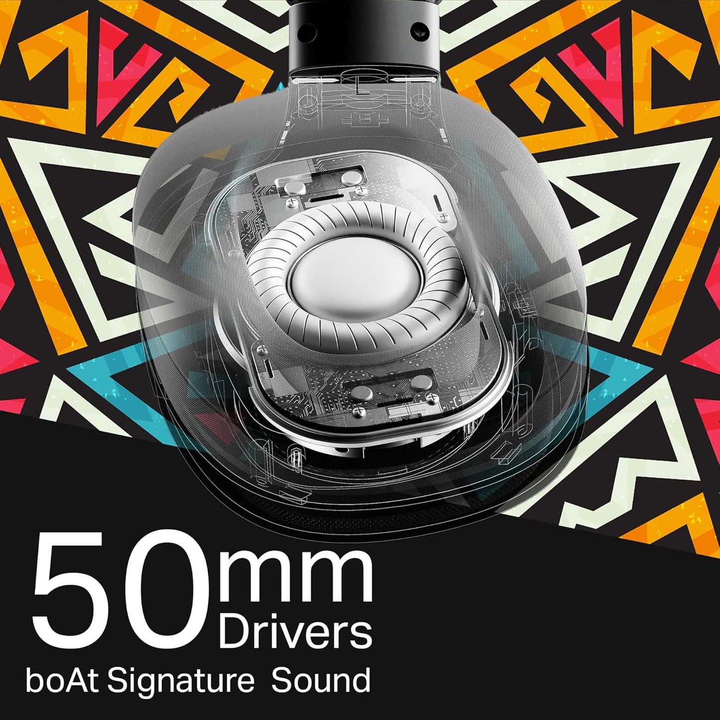 boAt Rockerz 550 Plus Wireless Bluetooth Headphones | 100H Battery, 50mm Drivers, Dual Pairing, Customizable Earcups, App Support for Ad-Free Music, Over-Ear(Black Psyche)