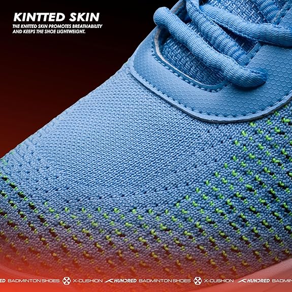 HUNDRED Blade Lite Non Marking Badminton Shoes (Blue/Lime Green/White, 8 UK)