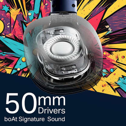 boAt Rockerz 550 Plus Wireless Bluetooth Headphones | 100H Battery, 50mm Drivers, Dual Pairing, Customizable Earcups, App Support for Ad-Free Music(Blue Psyche)