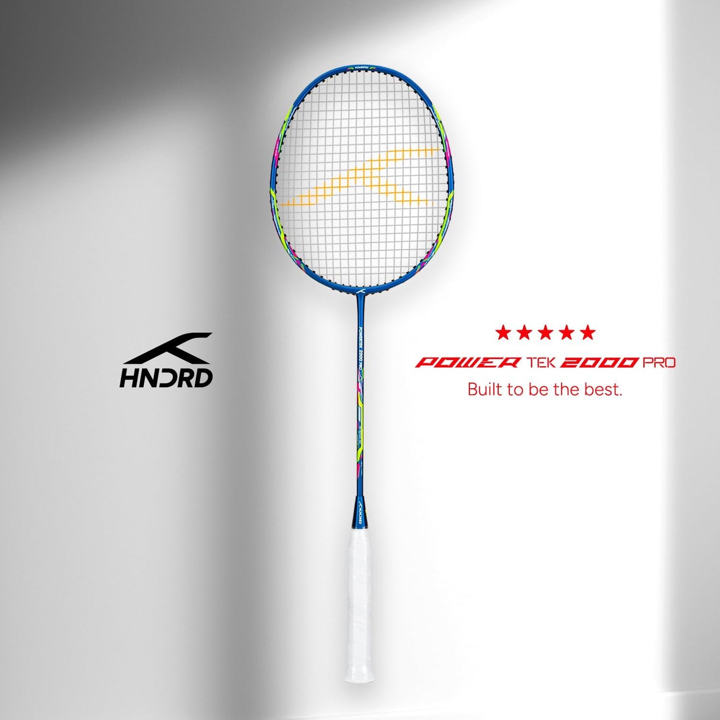 HUNDRED Powertek 2000 PRO Graphite Strung Badminton Racket with Full Racket Cover | For Intermediate Players | Weight: 90 grams | Maximum String Tension