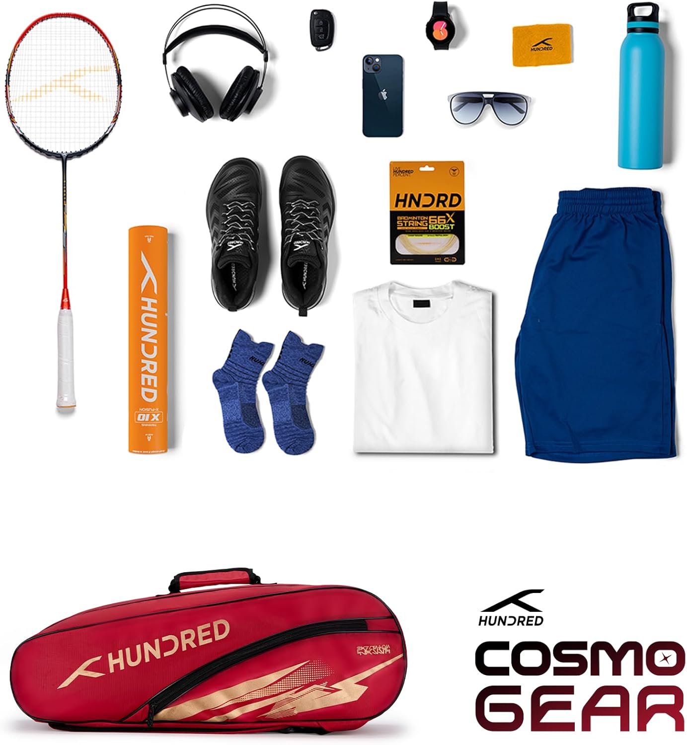 Hundred Cosmogear Badminton Kit-bag | Double Zipper | Bag with Front Zipper Pocket | Material: Polyester | Padded Back Straps | Easy-Carry Handle
