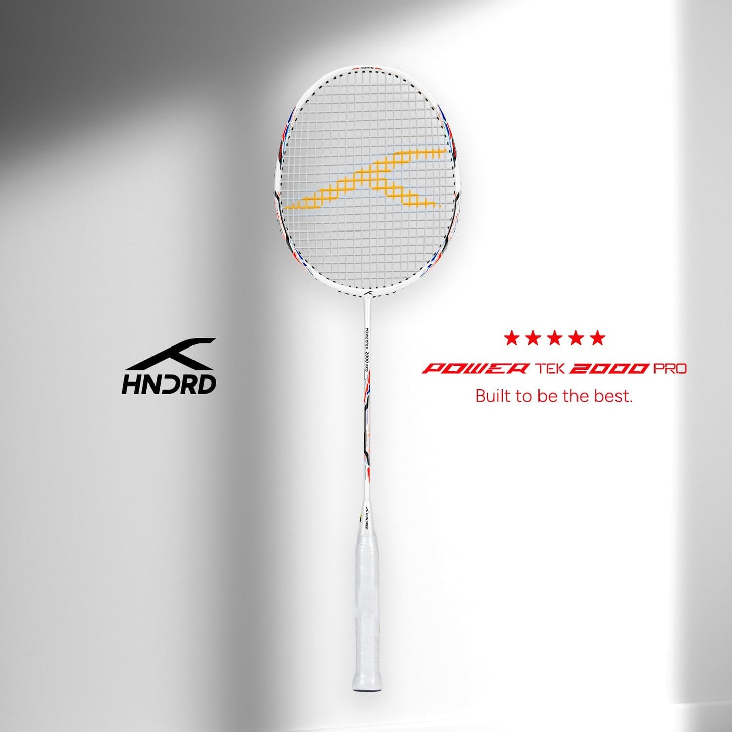 HUNDRED Powertek 2000 PRO Graphite Strung Badminton Racket with Full Racket Cover | For Intermediate Players | Weight: 90 grams | Maximum String Tension