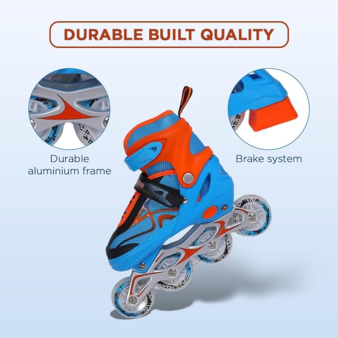 Endless EL1027 Inline Adjustable Skates Medium for 6 to 12 Years | Aluminium Chassis and 70 mm PU Wheels | All Wheels Flash, ABEC 7 Bearings