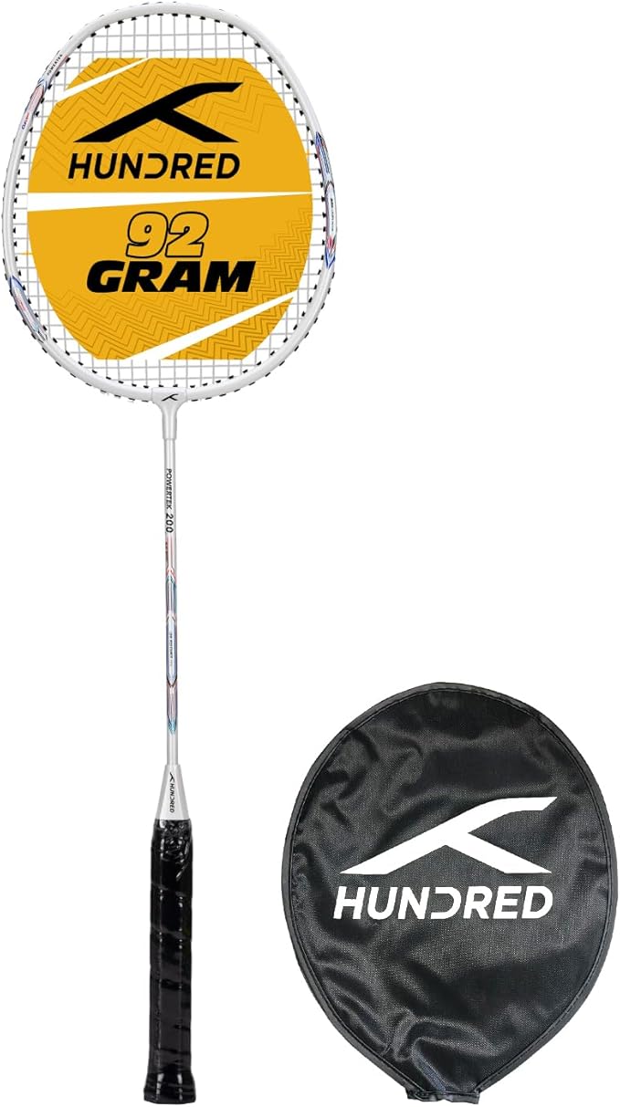 HUNDRED Powertek 200 PRO Graphite Strung Badminton Racket with Full Racket Cover | For Intermediate Players | Maximum String Tension