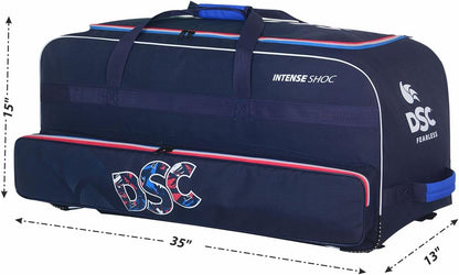 DSC Intense Shoc Kit Bag | Color: Black & Blue| Size: 35" x 13" x 15" | Premium Fabric | Player Edition | for Professionals Cricketer | Multiple Utility Pockets | Volume: 112 liters | Duro' Material