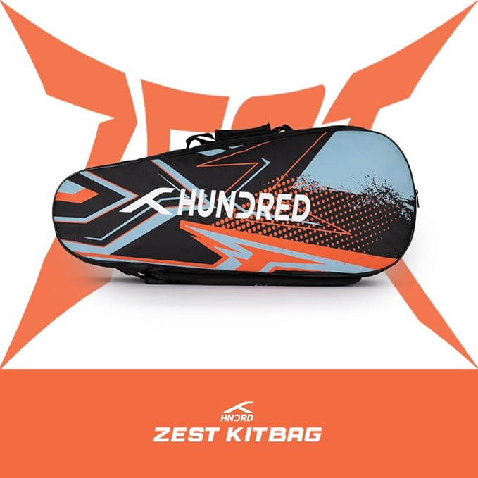 HUNDRED Zest Badminton and Tennis Racquet Kit Bag | Material: Polyester | Multiple Compartment with Side Pouch | Easy-Carry Handle | Padded Back Straps | Front Zipper Pocket