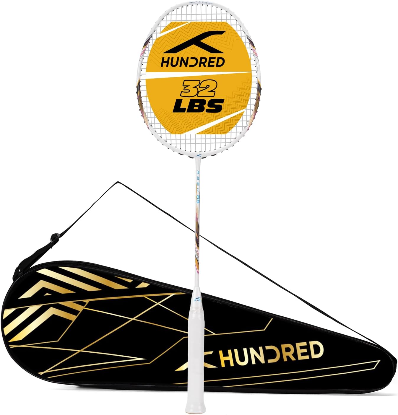 Hundred Rock 88 Carbon Fibre Strung Badminton Racket with Full Racket Cover | for Intermediate Players | 78 Grams | Maximum String Tension - 32lbs