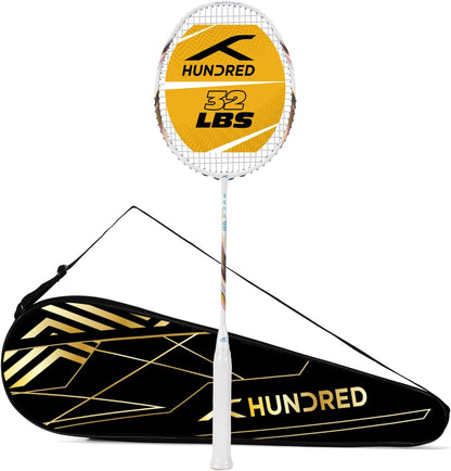 Hundred Rock 88 Carbon Fibre Strung Badminton Racket with Full Racket Cover | for Intermediate Players | 78 Grams | Maximum String Tension - 32lbs