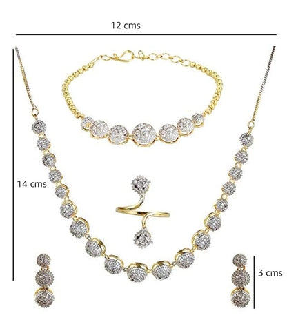YouBella Crystal Stylish Necklace Jewellery Set | With Earrings, Ring and Bracelet | Gold Plated | Material: Brass | Fashionable Artificial Jewellery | For Women & Girls | Long Lasting Finish