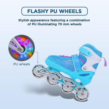Endless EL1027 Inline Adjustable Skates | Aluminium Chassis and 70 mm PU Wheels | All Wheels Flash, ABEC 7