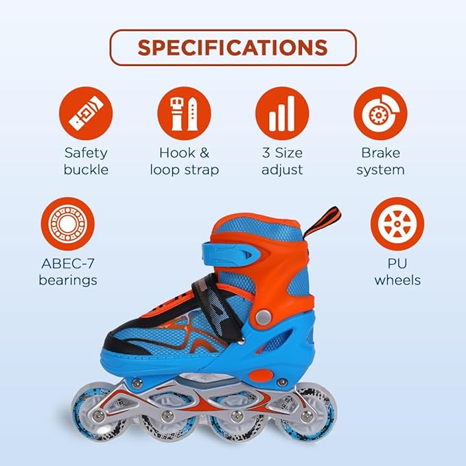 Endless EL1027 Inline Adjustable Skates Medium for 6 to 12 Years | Aluminium Chassis and 70 mm PU Wheels | All Wheels Flash, ABEC 7 Bearings