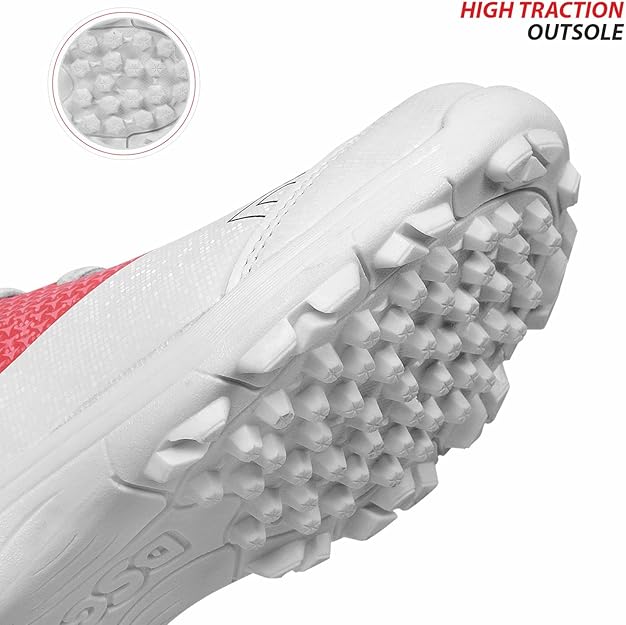 DSC Rigor X Cricket Shoes | Color: White & Red | For Mens & Boys | Material: Ethylene Vinyl Acetate, Polyvinyl Chloride | Lightweight | Breathable Mesh