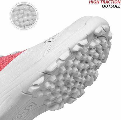 DSC Rigor X Cricket Shoes | Color: White & Red | For Mens & Boys | Material: Ethylene Vinyl Acetate, Polyvinyl Chloride | Lightweight | Breathable Mesh