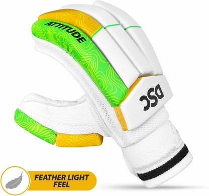DSC Attitude Cricket Batting Gloves, Size - Boys, Left Hand, Color - Green/Yellow