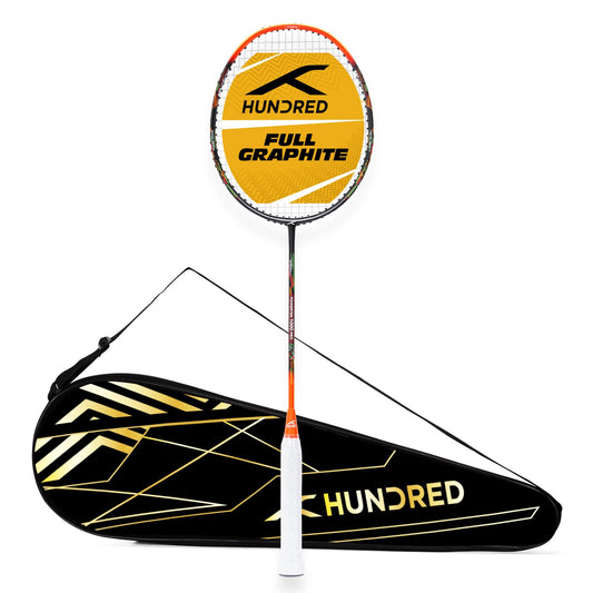 HUNDRED Powertek 1000 PRO Graphite Strung Badminton Racket with Full Racket Cover | for Intermediate Players | 95 Grams | Maximum String Tension - 26lbs