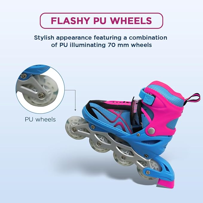 Endless EL1027 Inline Adjustable Skates Medium for 6 to 12 Years | Aluminium Chassis and 70 mm PU Wheels | All Wheels Flash, ABEC 7 Bearings