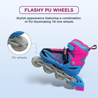 Endless EL1027 Inline Adjustable Skates Medium for 6 to 12 Years | Aluminium Chassis and 70 mm PU Wheels | All Wheels Flash, ABEC 7 Bearings