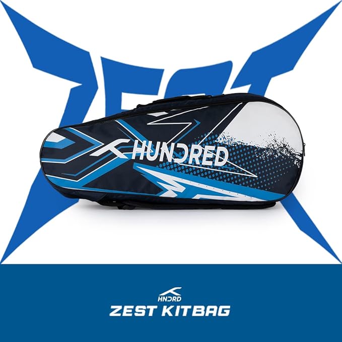 HUNDRED Zest Badminton and Tennis Racquet Kit Bag | Material: Polyester | Multiple Compartment with Side Pouch | Easy-Carry Handle | Padded Back Straps | Front Zipper Pocket