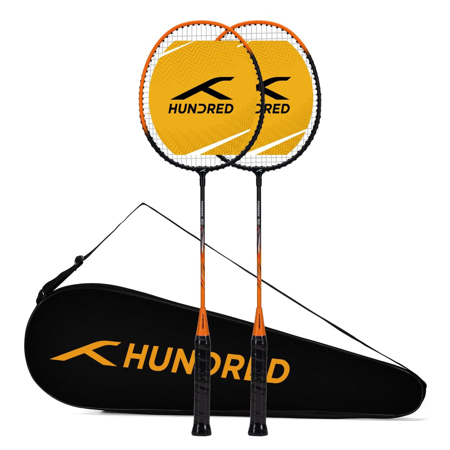 Hundred Powertek 100 (Set of 2) Badminton Racquet with Full Cover (Size: Standard, Grip Size: G5) | Strung | Material: Aluminium | Maximum Tension: 16-18lbs | for Intermediate Player