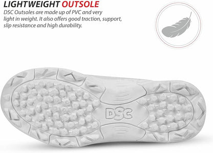 DSC Rigor X Cricket Shoes | Color: White & Red | For Mens & Boys | Material: Ethylene Vinyl Acetate, Polyvinyl Chloride | Lightweight | Breathable Mesh