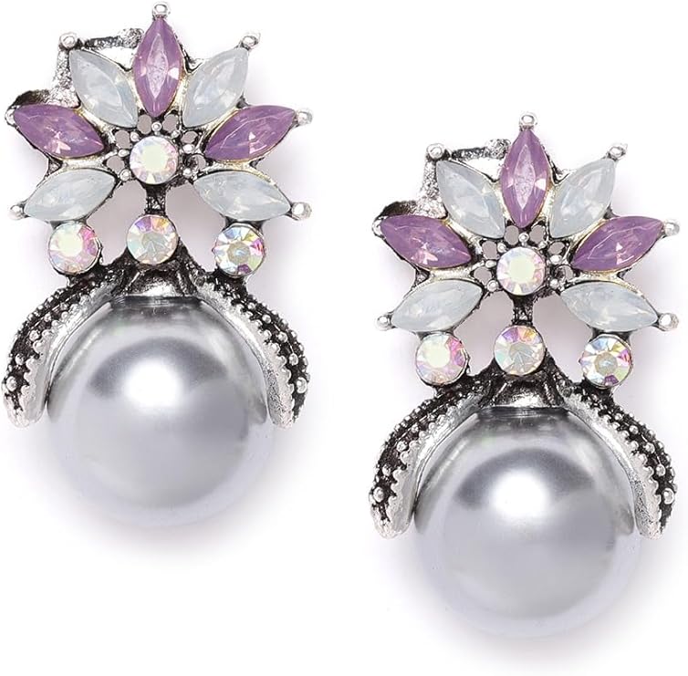 YouBella Crystal Silver Plated Stud Grey Earrings for Girl's and Women's