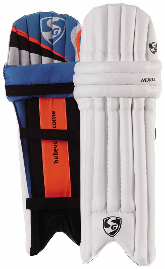 SG Nexus Cricket Batting Legguard | Color: White & Blue | Size: Extra Small Junior
