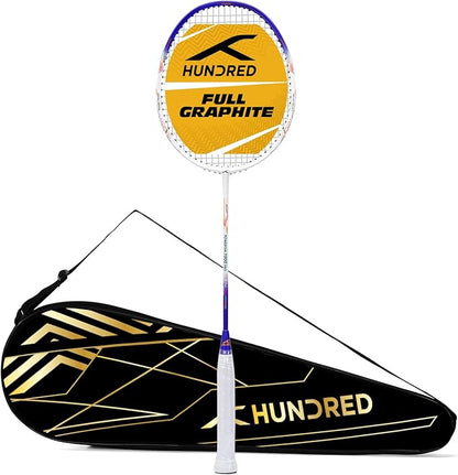 HUNDRED Powertek 1000 PRO Graphite Strung Badminton Racket with Full Racket Cover | for Intermediate Players | 95 Grams | Maximum String Tension - 26lbs