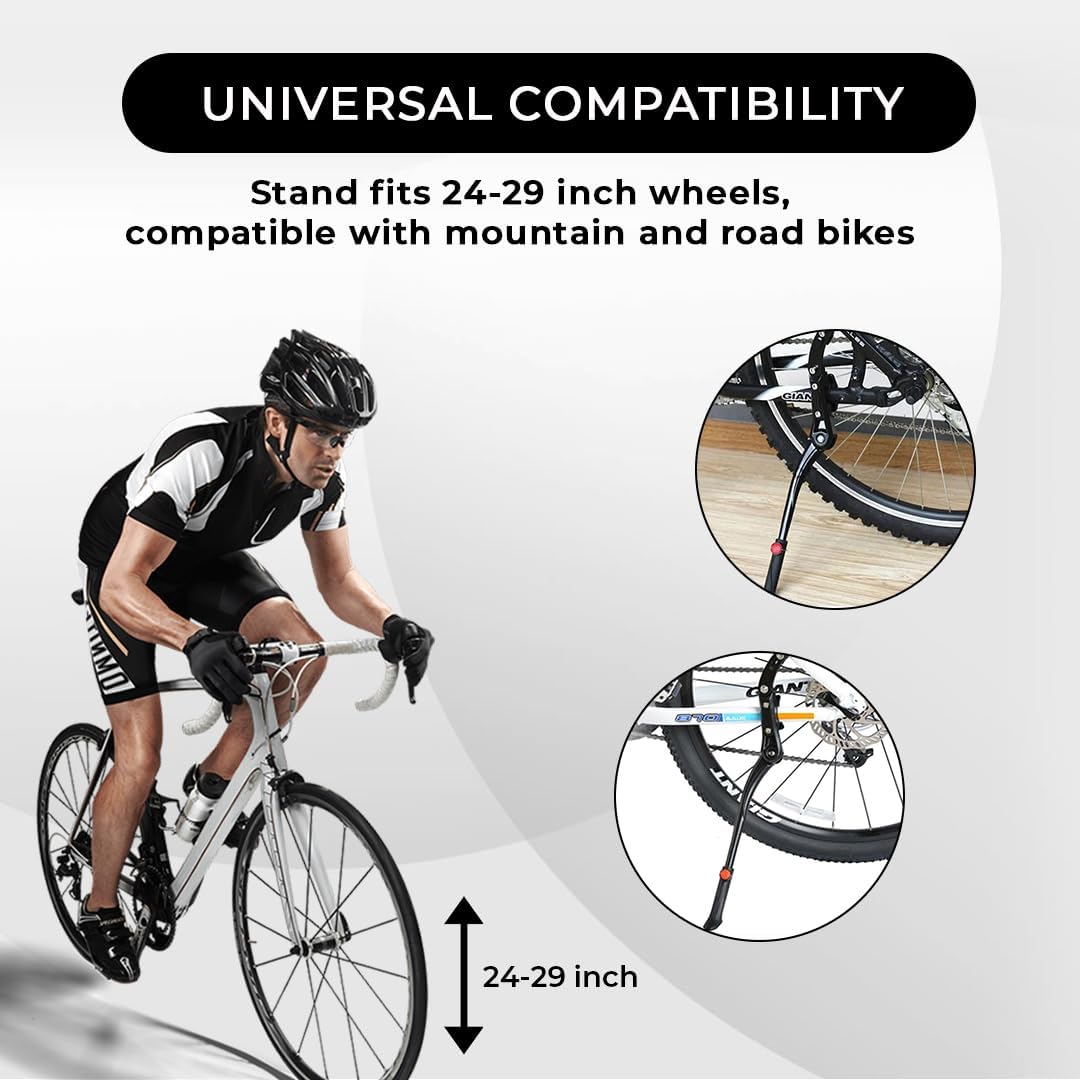 Endless EL1056 Cycle Stand can Adjustable Between 24-29 Inch | Black | Material : Aluminium Alloy | High Quality Bike Side Kickstand with Double Nut | For All types Cycles or Bikes