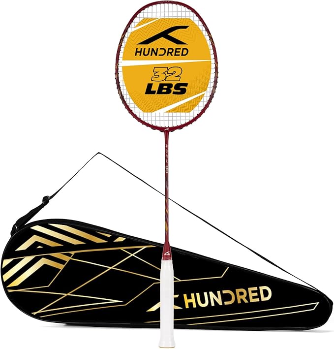 Hundred Rock 88 Carbon Fibre Strung Badminton Racket with Full Racket Cover | for Intermediate Players | 78 Grams | Maximum String Tension - 32lbs