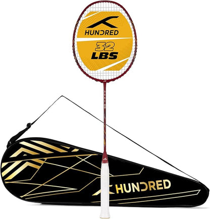 Hundred Rock 88 Carbon Fibre Strung Badminton Racket with Full Racket Cover | for Intermediate Players | 78 Grams | Maximum String Tension - 32lbs