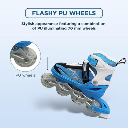 Endless EL1027 Inline Adjustable Skates Medium for 6 to 12 Years | Aluminium Chassis and 70 mm PU Wheels | All Wheels Flash, ABEC 7 Bearings