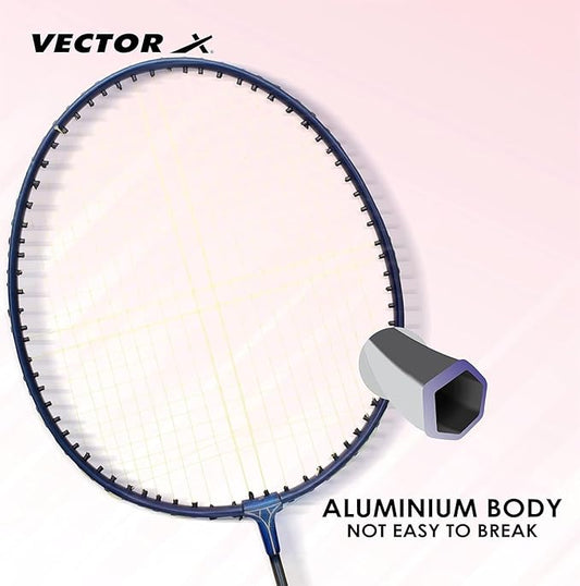 Vector X VXB-10 Aluminum Badminton Racket Pack of 3 Pieces Nylon Shuttles with Full-Cover Set (Multicolor, One Size) | Material: Aluminum | for Intermediate players| for Juniors