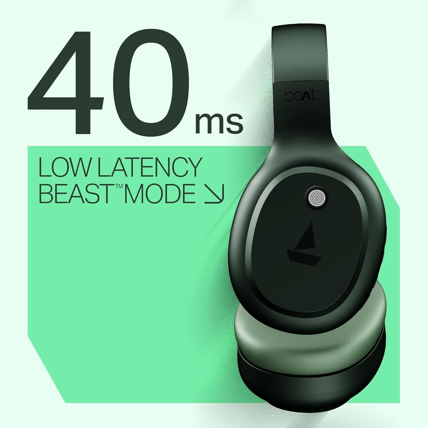 boAt Rockerz 421 Wireless Over-Ear Headphones with 40H Battery Life, Low Latency (40ms) for Gaming, 40mm Drivers, ENx Tech Mic for Clear Calls, Bluetooth v5.4, Integrated Controls (Sage Green)