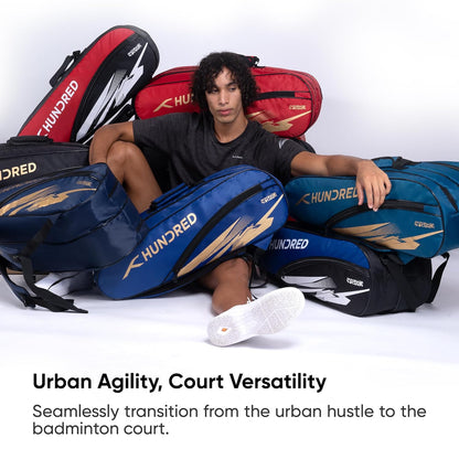 Hundred Cosmogear Badminton Kit-bag Double Zipper Bag Front Zipper Pocket | Material: Polyester | Padded Back Straps | Easy-Carry Handle