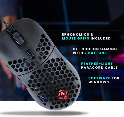 Cosmic Byte Kilonova 3370IC PRO X-Light Wired Gaming Mouse, 65 Grams, Pixart 3370 Sensor, DIY Hot-swappable Switches, 0.8MM PTFE feet, Adjustable Debounce Rate, Adjustable LOD,Software (Black)