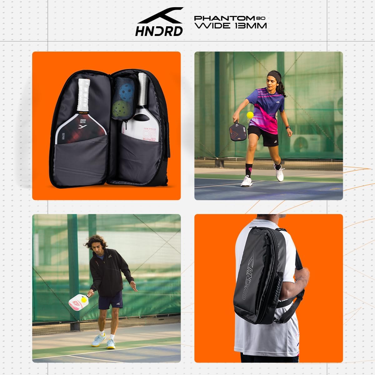Hundred Phantom 80 Pickleball Paddle | WIDE | USA Approve | Japan Raw Carbon Fiber | 16mm/ 13mm | Black/Orange | Control & Spin Optimized | Lightweight Paddle with Comfort Grip