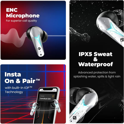 Cosmic Byte CosmoBuds X200 True Wireless Earbuds (TWS), BT 5.3, 38ms Latency GOD Mode™, Music Mode, 40Hrs, ENC, IPX5, Voice Assistant