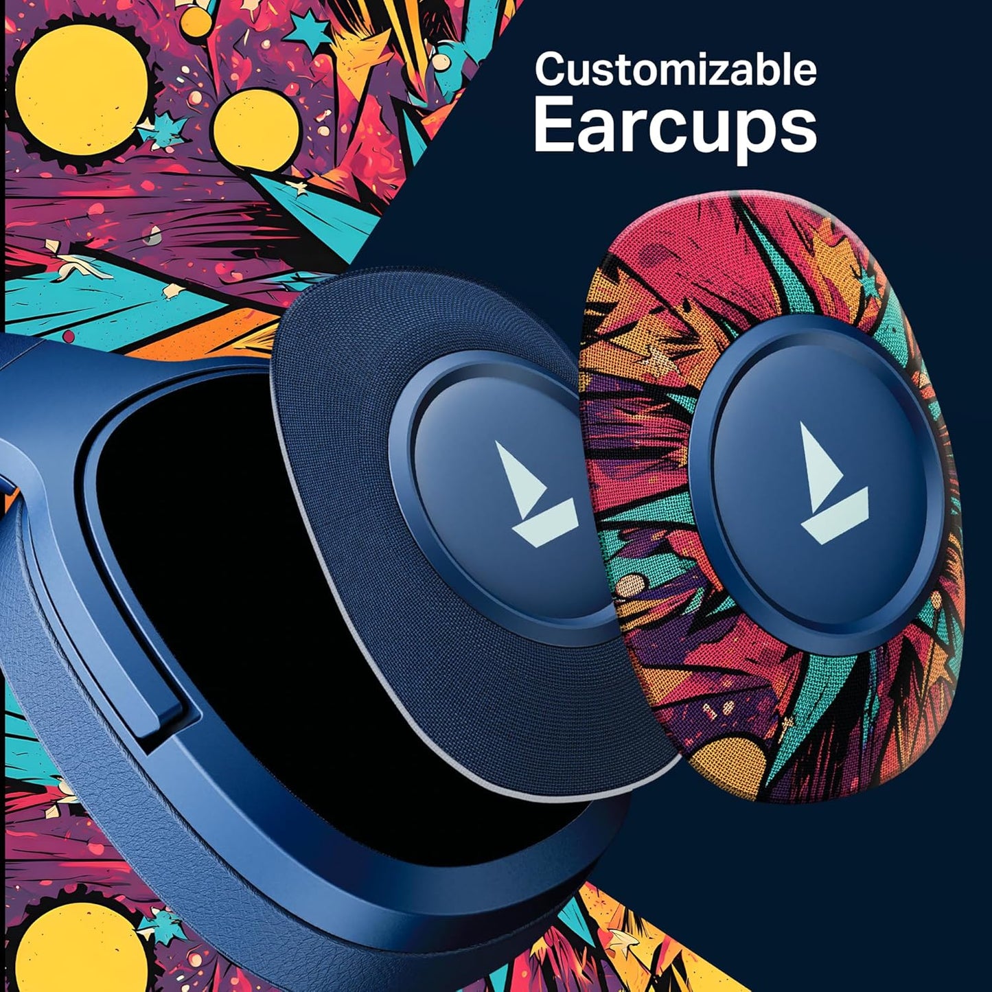 boAt Rockerz 550 Plus Wireless Bluetooth Headphones | 100H Battery, 50mm Drivers, Dual Pairing, Customizable Earcups, App Support for Ad-Free Music(Blue Psyche)