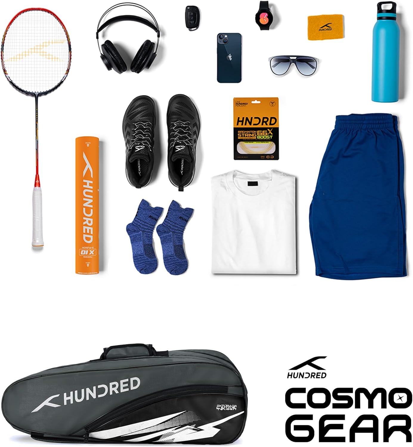 Hundred Cosmogear Badminton Kit-bag | Double Zipper | Bag with Front Zipper Pocket | Material: Polyester | Padded Back Straps | Easy-Carry Handle