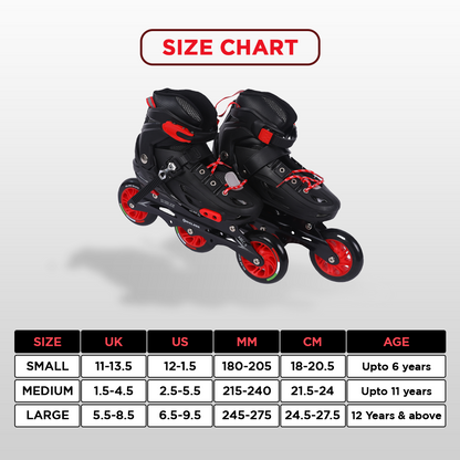 Endless EL1033 Inline Adjustable Skates for 6 to 12 Years | Aluminium Chassis and 100 mm PU Three Wheels | With ABEC 9 Bearings | Indoor and Outdoor