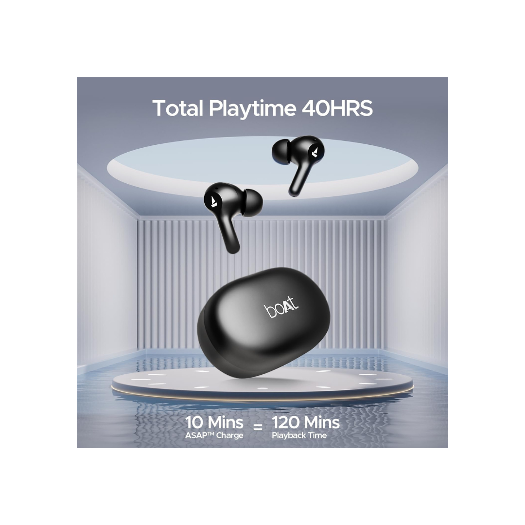 boAt Newly Launched Airdopes 71 TWS Earbuds with 40 Hours Playtime, Dual Mics with ENxTM, ASAPᵀᴹ Charge, IWPᵀᴹ, BEASTᵀᴹ Mode with 50 ms Low Latency, IPX4 & Pocketable ID(Active Black)