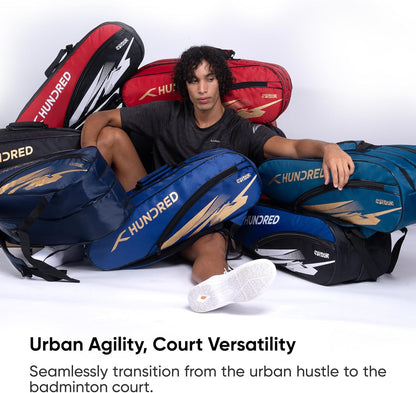 Hundred Cosmogear Badminton Kit-bag | Double Zipper | Bag with Front Zipper Pocket | Material: Polyester | Padded Back Straps | Easy-Carry Handle