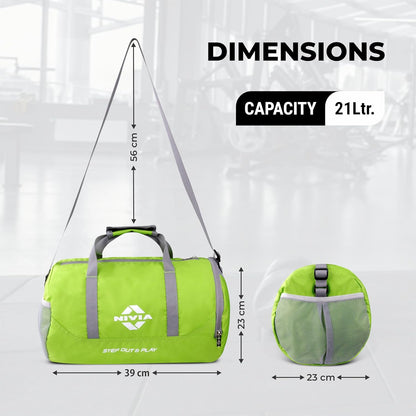Nivia Beast Gym Bag - 4 | Polyester (Green, 15 Litre) Shoulder Bag | Fitness Bag | Sports & Travel Bag | Kit Bag | Separate Shoes Compartment | Unisex Gym Bags for Men & Women
