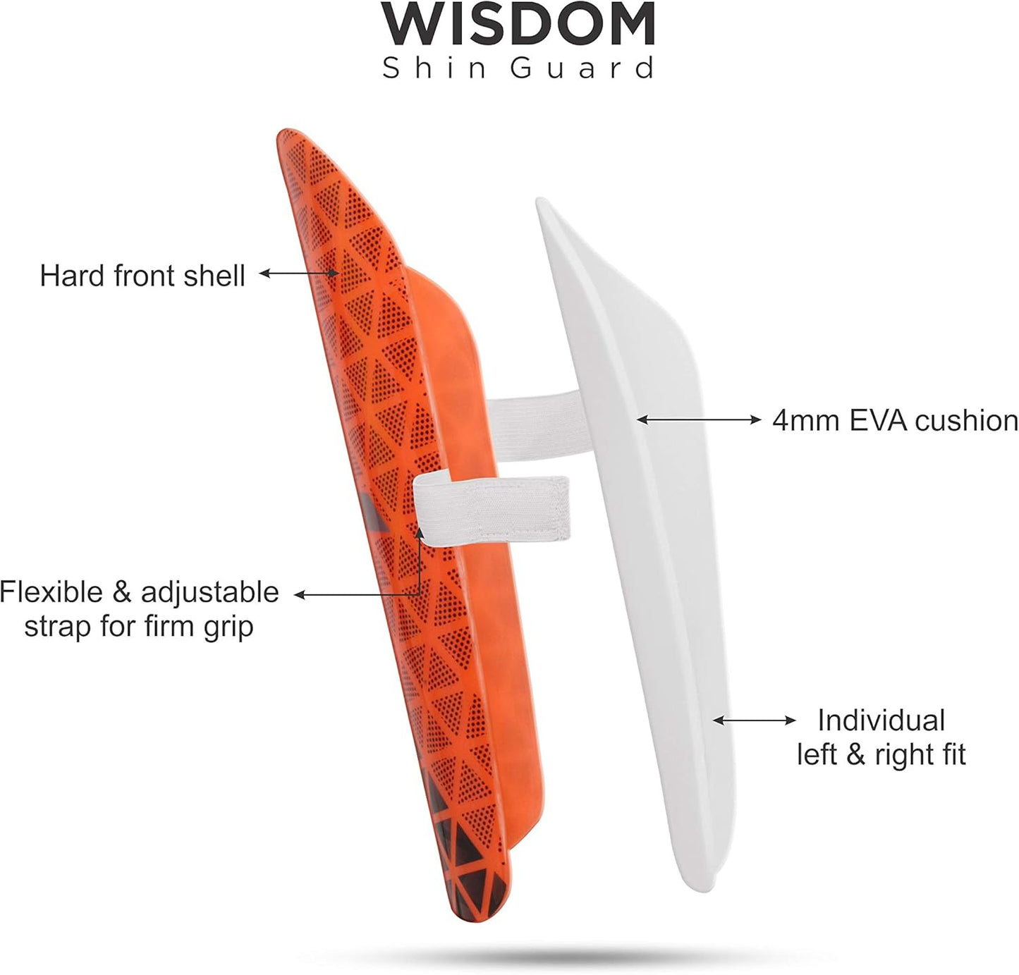 Nivia Wisdom - 2018 Plastic Polypropylene Shin Guard for Youth and Adults (Orange, Medium) | for Football Games Matches, Training | Light Weight & Breathable